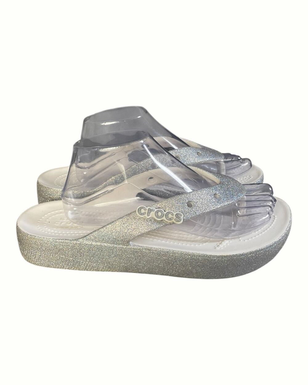 Crocs Iconic Comfort Women’s Classic Platform Glitter Flip Flop Sandals Size-10